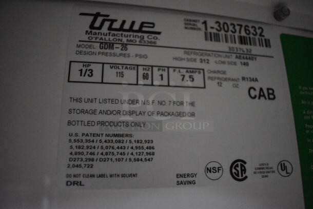 True GDM-26 Metal Commercial Single Door Reach In Cooler Merchandiser w/ Poly Coated Racks. 115 Volts, 1 Phase. 30x31x79. Tested and Powers On But Temps at 53 Degrees - Image 3 of 4