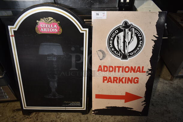 2 Signs; Stella Artois A Frame Sidewalk Chalkboard Sign and Parking Sign. 2 Times Your Bid! - Image 1 of 6
