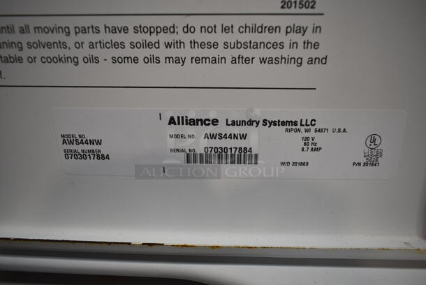 Alliance AWS44NW Metal Top Load Washer. 120 Volts, 1 Phase.  - Image 7 of 7