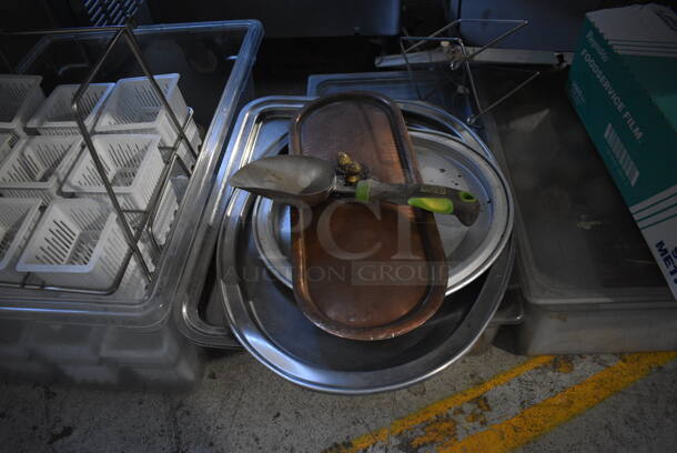 ALL ONE MONEY! Lot of Various Items Including Baskets, Metal Trays, Plastic Wrap and Forks. Does Not Include Table. - Image 4 of 6