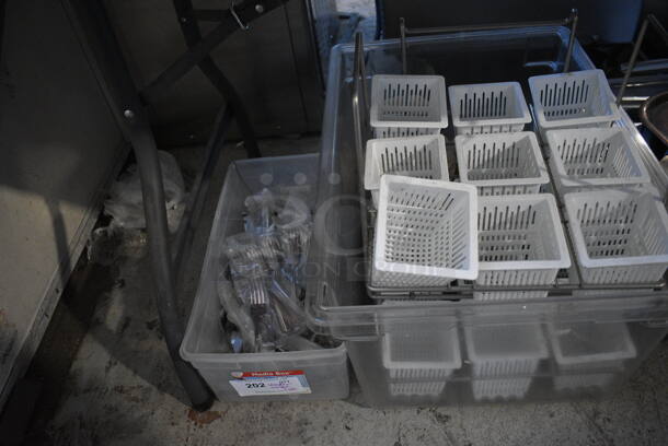 ALL ONE MONEY! Lot of Various Items Including Baskets, Metal Trays, Plastic Wrap and Forks. Does Not Include Table. - Image 5 of 6