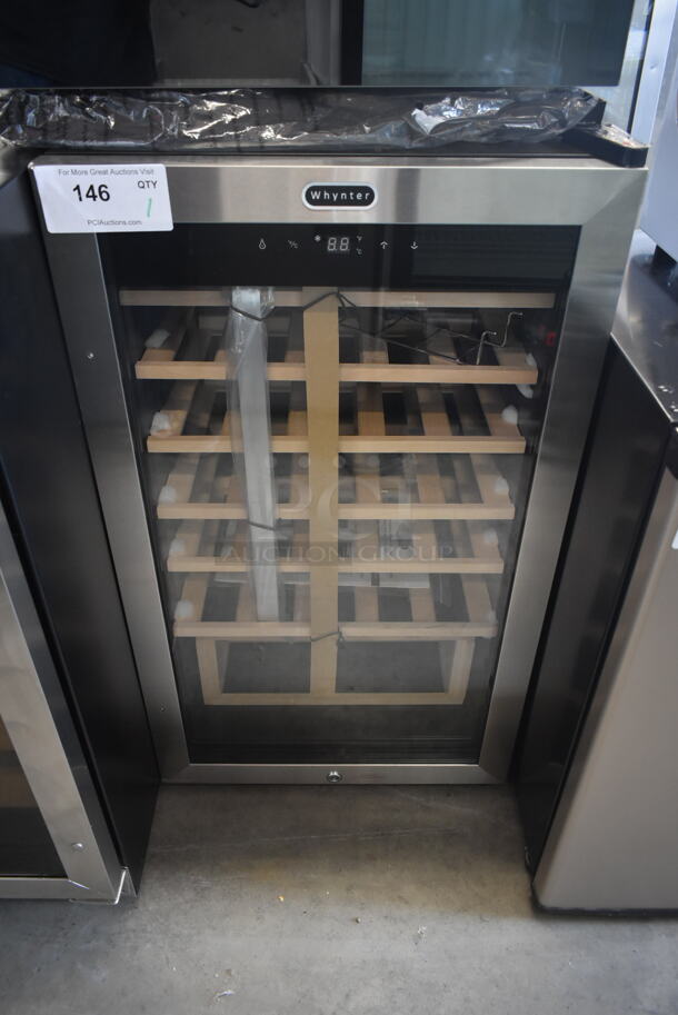 BRAND NEW SCRATCH AND DENT! Whynter FWC-341TS 34 Bottle Freestanding Stainless Steel Wine Refrigerator Merchandiser with Display Shelf and Digital Control. 115 Volts, 1 Phase. Tested and Working! - Image 1 of 6
