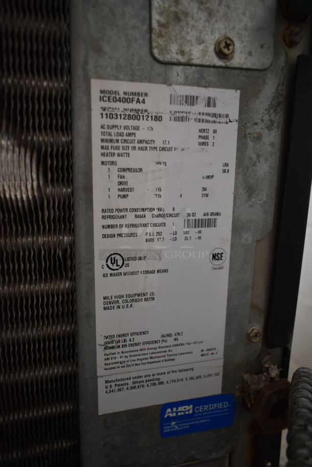 2011 Ice-O-Matic ICE0400FA4 Stainless Steel Commercial Ice Machine Head w/ Ice-O-Matic B40PSB Commercial Ice Bin on Commercial Casters. - Image 8 of 9