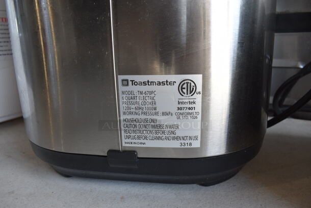 Toastmaster Model TM-670PC Chrome Finish Countertop 6 Quart Electric Pressure Cooker. 120 Volts, 1 Phase. 12x10x13 - Image 6 of 6