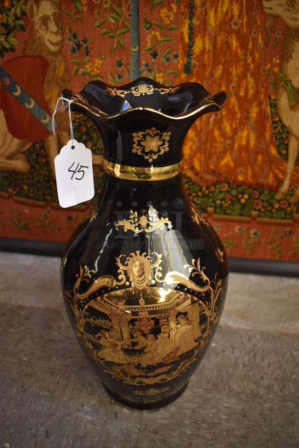 VINTAGE Victorian LF Porcelain Limoges Black and Gold Vase.