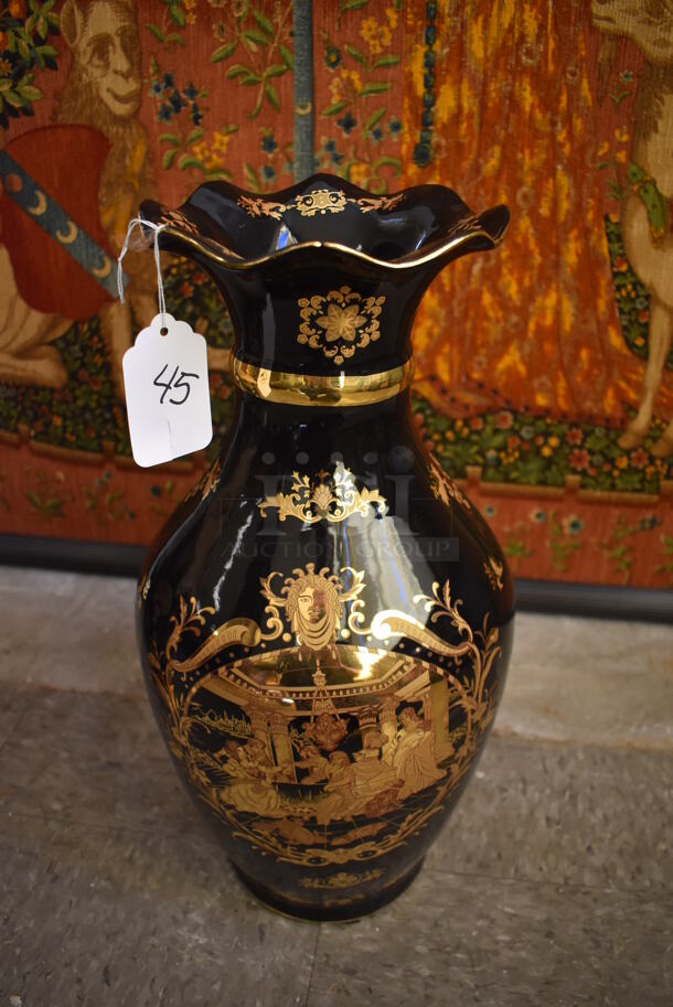 VINTAGE Victorian LF Porcelain Limoges Black and Gold Vase. - Image 1 of 6