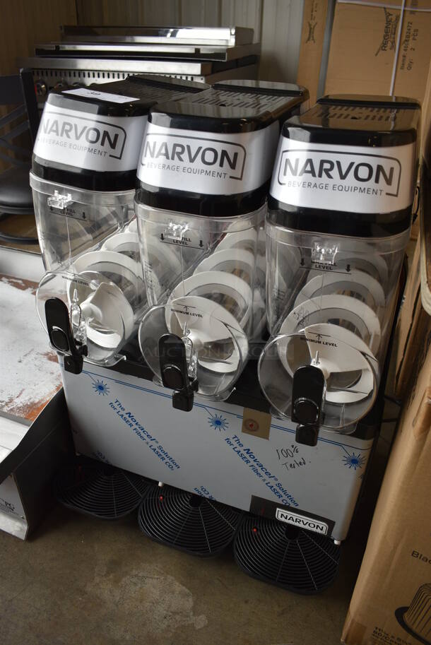 BRAND NEW! Narvon Model 378SM3 Metal Commercial Countertop 3 Hopper Slushie Machine. Each Hopper Has 3 Gallon Capacity. 120 Volts, 1 Phase. 24x20x29. Tested and Working! - Image 3 of 6