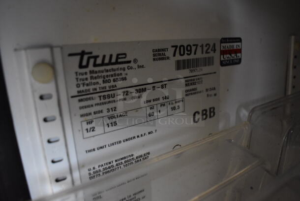 2011 True TSSU-72-30M-B-ST Stainless Steel Commercial Pizza Prep Table on Commercial Casters. 115 Volts, 1 Phase. 72x34x38. Tested and Working! - Image 2 of 9