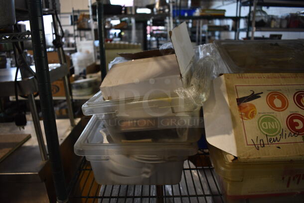 ALL ONE MONEY! Metro Lot of 4 Tiers of Various Items Including Ceramic Dishes, Stainless Steel Drop In Bins and Cutting Boards. Does Not Include Metro Shelving Unit - Image 5 of 12