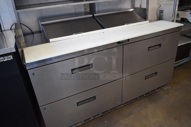 Delfield Stainless Steel Commercial Sandwich Salad Prep Table Bain Marie Mega Top w/ 4 Drawers and Over Shelf on Commercial Casters. 115 Volts, 1 Phase. 64x34x56. Tested and Working! - Image 4 of 8