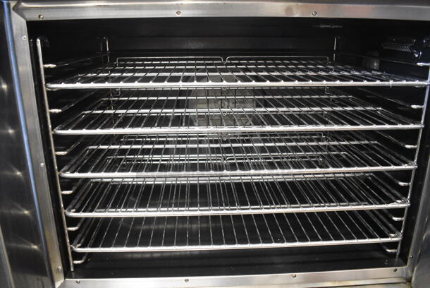2 Hobart Stainless Steel Commercial Electric Powered Full Size Convection Oven w/ View Through Door, Solid Door, Metal Oven Racks and Thermostatic Controls on Commercial Casters. 208-240 Volts, 1/3 Phase. 2 Times Your Bid! - Image 8 of 9