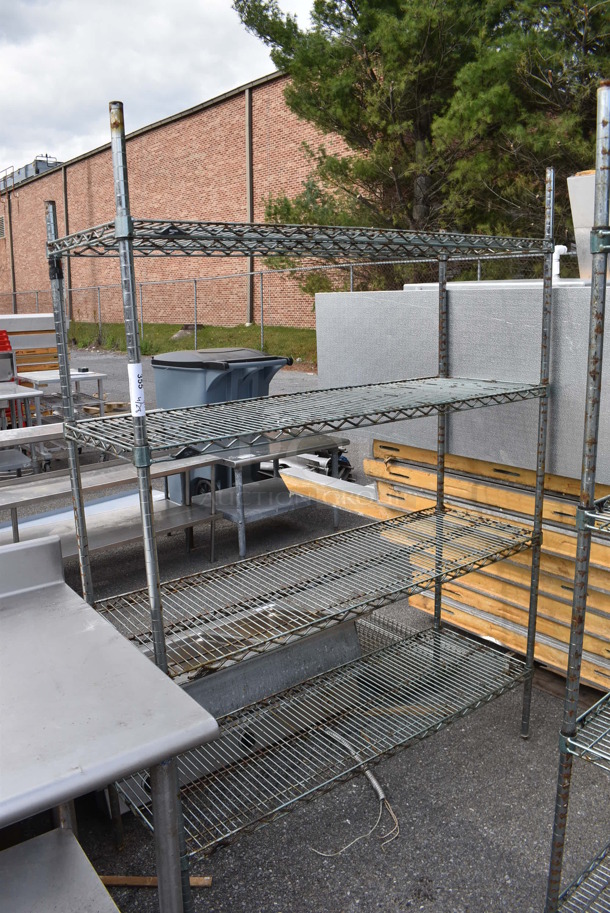 Chrome Finish 4 Tier Wire Shelving Unit. BUYER MUST DISMANTLE. PCI CANNOT DISMANTLE FOR SHIPPING. PLEASE CONSIDER FREIGHT CHARGES.  - Image 1 of 3