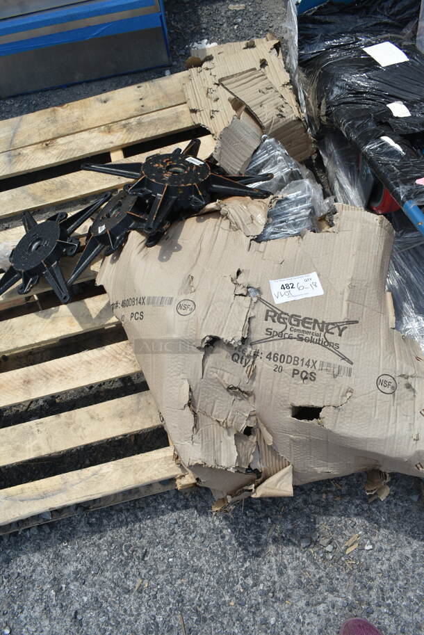 PALLET LOT of Various BRAND NEW SCRATCH AND DENT! Items Including Box of 20 Regency 460DB14X 14" Deep Double Wall Mounting Bracket for Adjoining Chrome Wire Shelving and 4 Black Column Table Leg Tops. - Image 2 of 4