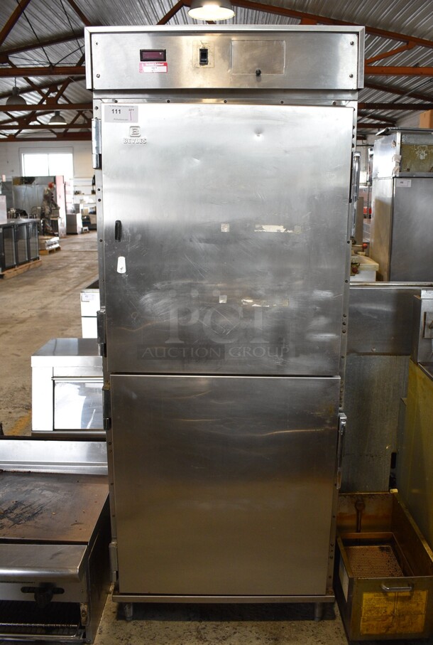 Bevles Stainless Steel Commercial 2 Half Size Door Reach In Warmer. 120 Volts, 1 Phase. 32x22x81. Tested and Working!
