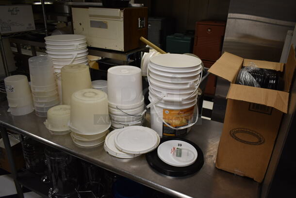 ALL ONE MONEY! Lot of Various Items on and Under Table Including Poly Buckets. (ice room) - Image 3 of 6