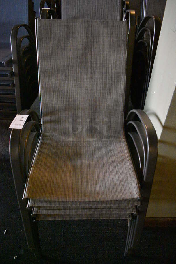 8 Metal Gray Outdoor Patio Chairs w/ Gray Seat and Arm Rests. BUYER MUST REMOVE. 22x24x36. 8 Times Your Bid! (Susquehanna Ale House)