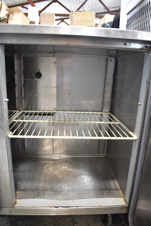 Duke RUF-48 Stainless Steel Commercial 2 Door Work Top Cooler w/ Nemco Vegetable Slicer on Mount. 120 Volts, 1 Phase. Tested and Working! - Image 4 of 9