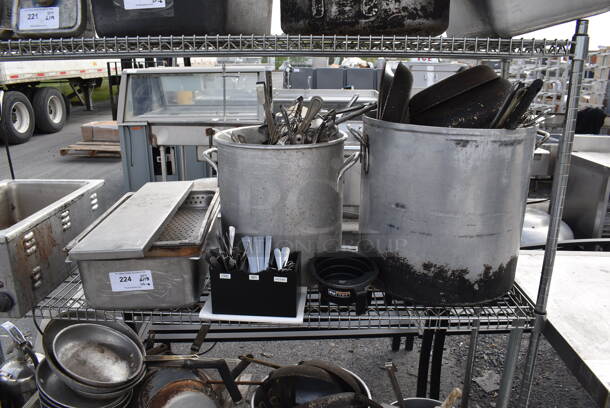 ALL ONE MONEY! Tier Lot Incuding 2 Stockpots full of Utensils and Pans, Stainless Drop In Bins and MORE!