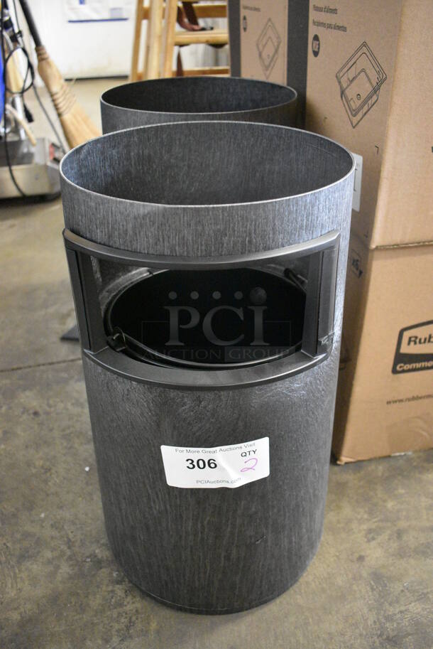2 BRAND NEW! Rubbermaid Gray Poly Trash Can Ash Tray. Missing Top Pieces. 10.5x10.5x19.5. 2 Times Your Bid!