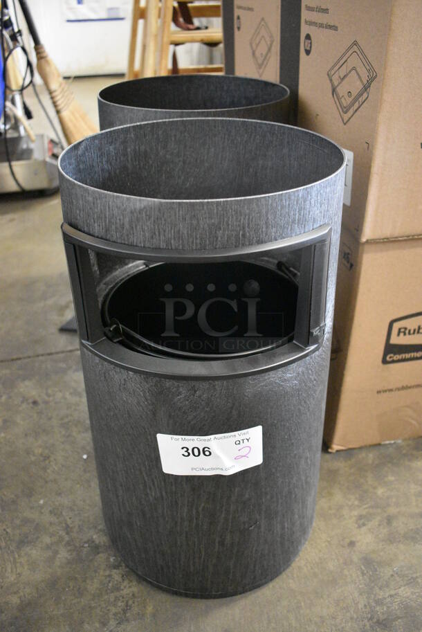 2 BRAND NEW! Rubbermaid Gray Poly Trash Can Ash Tray. Missing Top Pieces. 10.5x10.5x19.5. 2 Times Your Bid! - Image 1 of 3