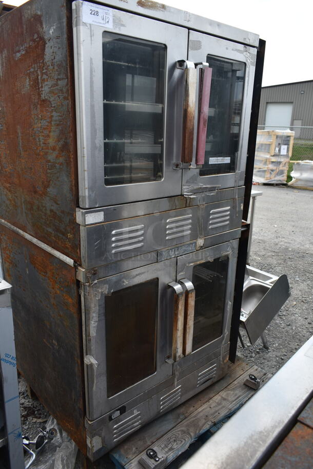 2 Vulcan Stainless Steel Commercial Natural/Propane Gas Powered Full Size Convection Ovens w/ View Through Doors, Metal Oven Racks. 2 Times Your Bid!