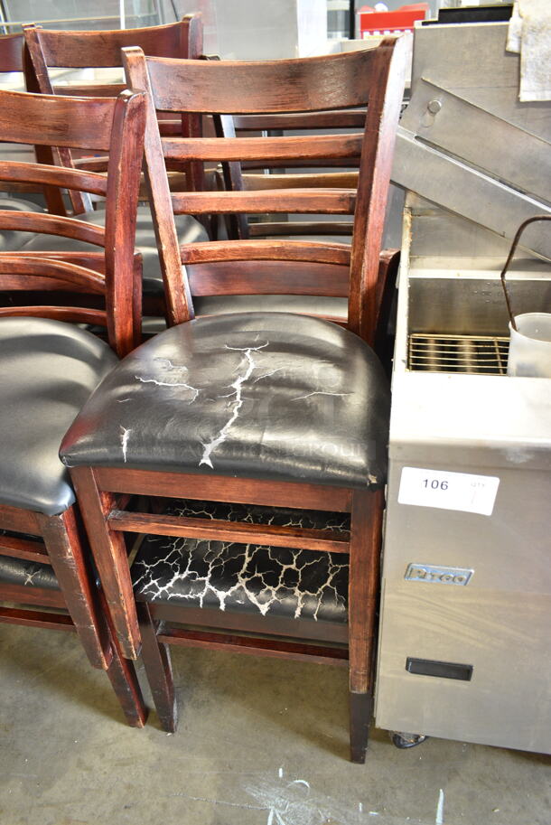 12 Wooden Dining Height Ladder Back Chair w/ Black Seat Cushion. 12 Times Your Bid!  - Image 2 of 7