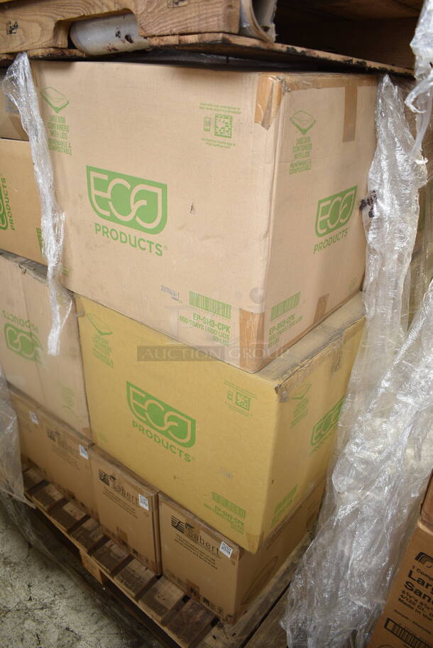 PALLET LOT of 20 BRAND NEW Boxes Including Eco Products EP-SH3-CPK Compostable Sushi Containers , F21013 Seal Top Poly Bags, Sabert 4409270D300 
Pulp 27 oz. Oval Burrito Bowl. 20 Times Your Bid!  - Image 3 of 8