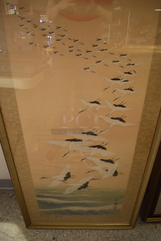 Framed Picture of Cranes Flying Into a Rising Sun - Image 4 of 6