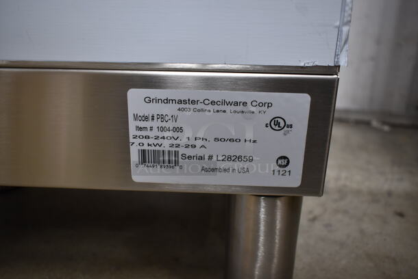 BRAND NEW SCRATCH AND DENT! Grindmaster Cecilware PBC-1V Stainless Steel Commercial Countertop Coffee Machine w/ Hot Water Dispenser and Poly Brew Basket. 208-240 Volts, 1 Phase.  - Image 8 of 9