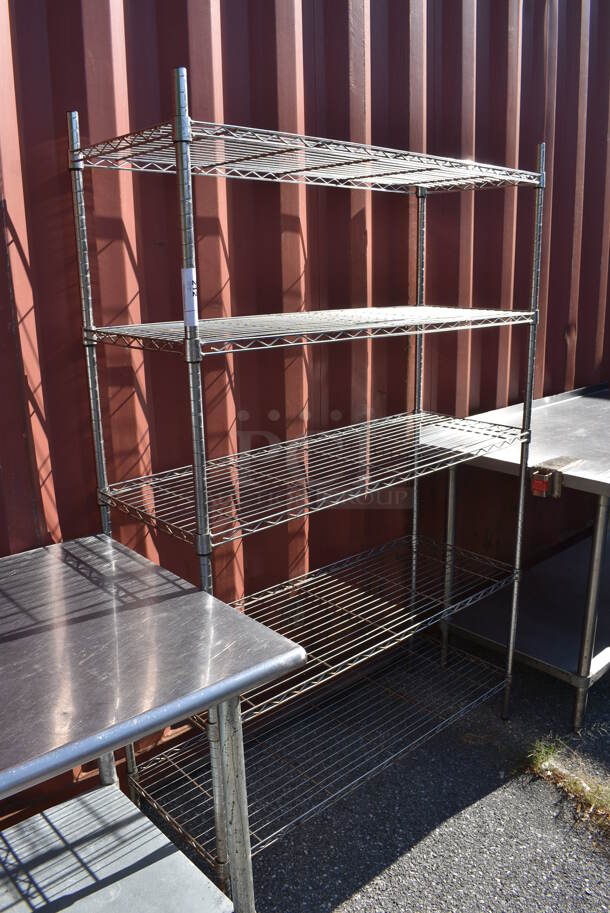 Chrome Finish 5 Tier Shelving Unit. BUYER MUST DISMANTLE. PCI CANNOT DISMANTLE FOR SHIPPING. PLEASE CONSIDER FREIGHT CHARGES. 48x18x73