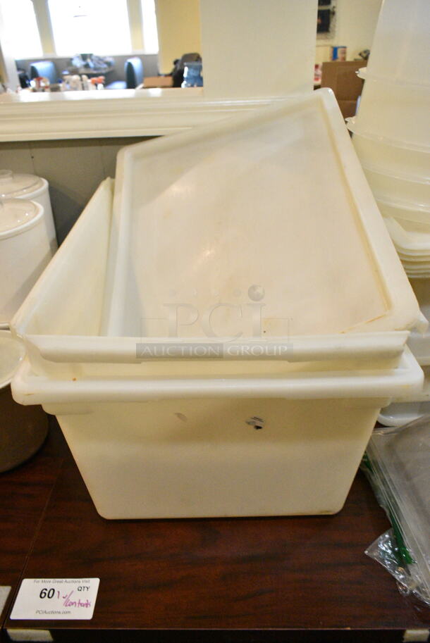 Wood Pattern Dining Height Table w/ Contents Including Poly Bins, Poly Trays. (main dining room) - Image 4 of 4