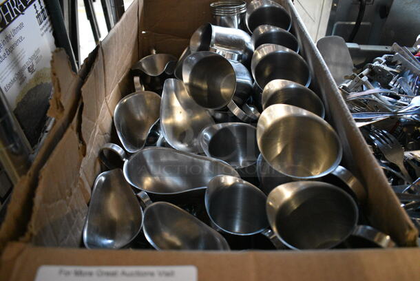 ALL ONE MONEY! Tier Lot of Various Items; White Ceramic Plates, Utensils, Silverware and Metal Gravy Boats - Image 7 of 8