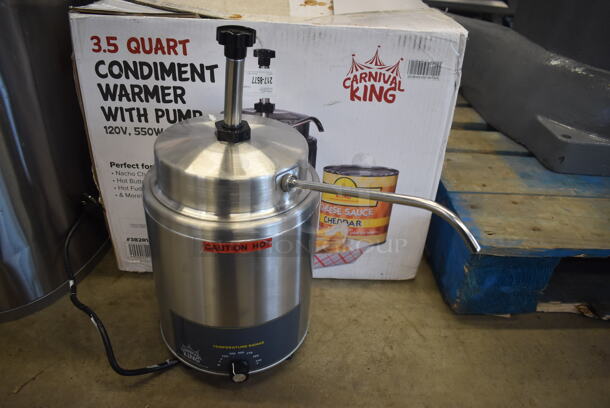 LIKE NEW! Carnival King 382RWS35 Stainless Steel Commercial Countertop 3.5 Qt. Warmer with Pump. Used a Few Times at Trade Show as a Demonstration. 120 Volts, 1 Phase. 8x15x17. Tested and Working! - Image 1 of 7