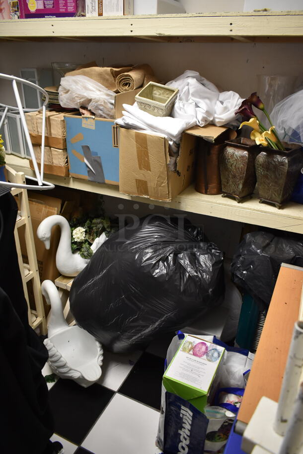 ALL ONE MONEY! ROOM LOT of Various items Including Shelving, Decorations, Bins and Decorative Columns. BUYER MUST REMOVE. (ballroom hallway) - Image 8 of 11