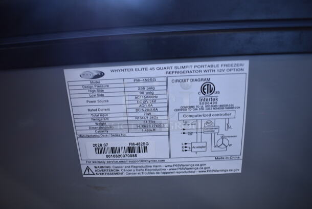 BRAND NEW SCRATCH AND DENT! Whynter FM-452SG Elite 45 Quart SlimFit Portable Freezer Refrigerator. 115 Volt, 1 Phase. Tested and Working! - Image 7 of 7