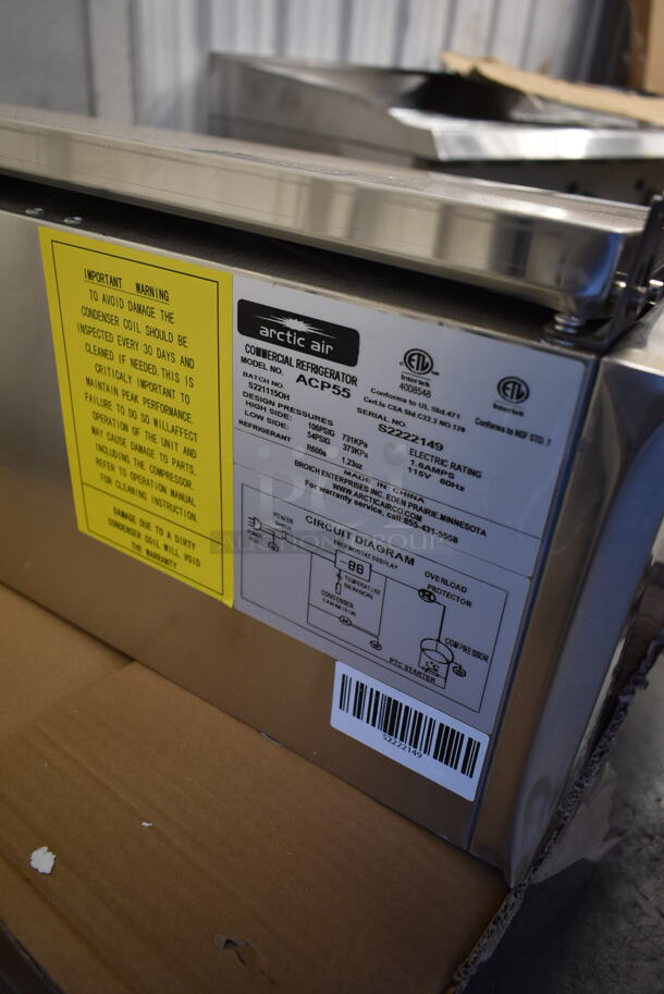 BRAND NEW SCRATCH AND DENT! Arctic Air ACP55 Stainless Steel Commercial Countertop Refrigerated Rail w/ Drop In Bins. Tested and Working! - Image 5 of 5