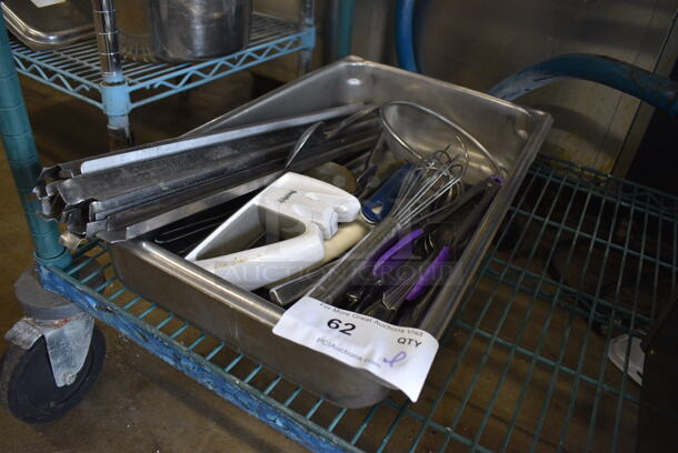 ALL ONE MONEY! Lot of Various Utensils Including Whisk, Adapter Bars and Strainer in Stainless Steel Full Size Bin! - Image 3 of 3