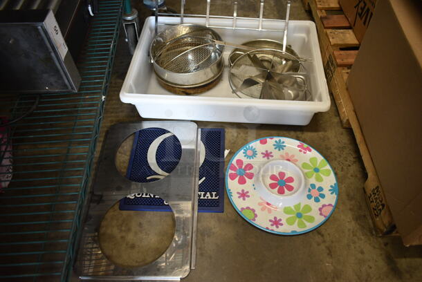 ALL ONE MONEY! Lot of Various Items Including Pie Cutter, Serving Tray, Adapter Plate, Bar Mat and Skimmer in Poly Bin - Image 1 of 4
