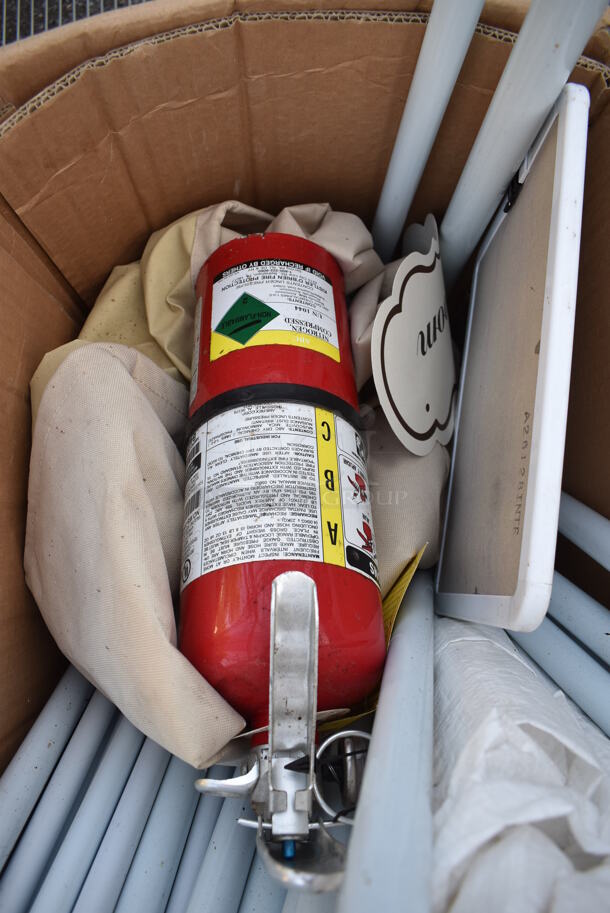 ALL ONE MONEY! Lot of White Metal Poles and Fire Extinguisher. Buyer Must Pick Up - We Will Not Ship This Item - Image 2 of 4