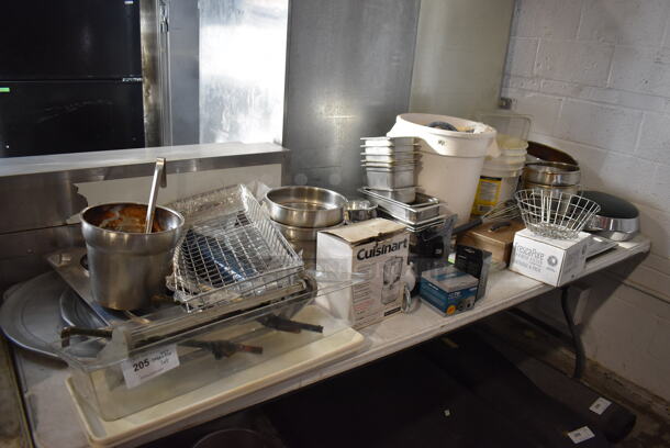 ALL ONE MONEY! Tabletop Lot of Various Items Including Stool Seats, Metal Bins, Poly Bins, Cuisinart Food Processor, Stainless Steel Drop In Bins - Image 2 of 12