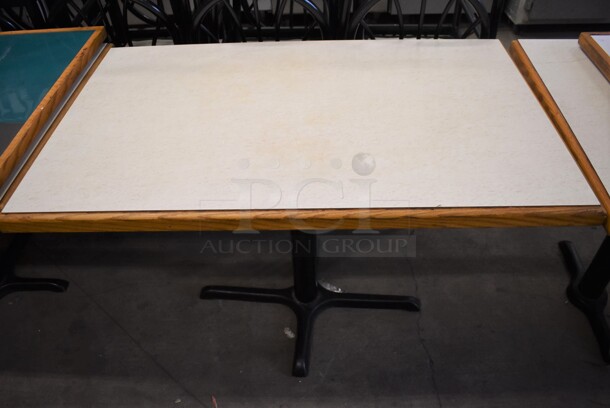 2 Dining Height Table on Black Metal Table Base. Stock Picture - Cosmetic Condition May Vary. 45x28x30. 2 Times Your Bid! - Image 1 of 4