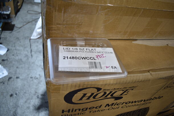 PALLET LOT of 29 BRAND NEW Boxes Including 2 Box Avantco 177FRYGUARD 18 Gauge Stainless Steel Splash Guard for FF and EF Series - 20 1/2" x 18", 2 Box 129MCR16B Choice 16 oz. Black 6 1/4" Round Microwavable Heavy Weight Container with Lid - 150/Case, 128HD16COMBO OneUp by Choice Kraft 2-Ply Wide Interfold 6 1/2" x 8 1/2" Dispenser Napkin - 6000/Case, 500TO883C3 Choice 8" x 8" x 3" Microwaveable 3-Compartment Black / Clear Plastic Hinged Container - 100/Case, 2 Box 500TO993 Choice 9" x 9" x 3" Microwavable 1-Compartment Black / Clear Plastic Hinged Container - 100/Case, 21480CWCCL Cambro 80CWC135 Camwear 1/8 Size Clear Polycarbonate Flat Lid, 2 Box 760SOUP8KFT EcoChoice 8 oz. Kraft Paper Food Cup with Vented Lid - 250/Case, 2 Box 50020C Choice 20 oz. Coffee Print Poly Paper Hot Cup - 600/Case, 3 Box 5014455HVY Lavex Hercules 56 Gallon 2 Mil 44" x 55" Low Density Heavy-Duty BlackCan Liner / Trash Bag - 50/Case, 130HCUTKWR Visions Individually Wrapped White Heavy Weight Plastic Knife - 1000/Case, Fineline 42RCL2432 Conserveware PETE Dome Lid for 24/32 oz. Rectangular Bowls - 300/Case, 130WSPOON Choice Medium Weight White Plastic Teaspoon - 1000/Case, 760BB12 Carnival King 12 oz. Clear Plastic Banana Split Boat - 500/Case, Bar Height Stool. 29 Times Your Bid! - Image 5 of 12