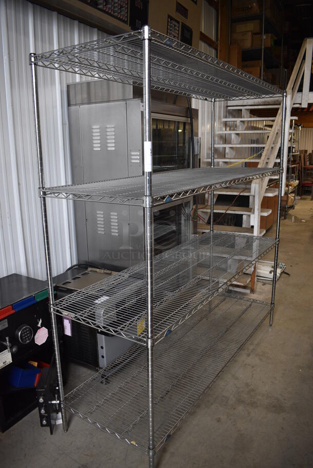 Metro Chrome Finish 4 Tier Shelving Unit. BUYER MUST DISMANTLE. PCI CANNOT DISMANTLE FOR SHIPPING. PLEASE CONSIDER FREIGHT CHARGES. 72x24x75