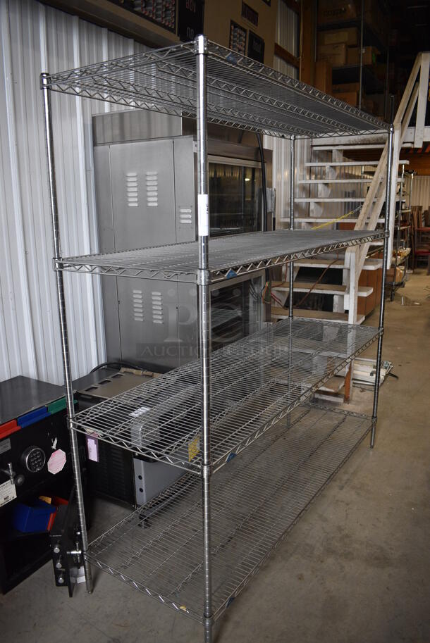 Metro Chrome Finish 4 Tier Shelving Unit. BUYER MUST DISMANTLE. PCI CANNOT DISMANTLE FOR SHIPPING. PLEASE CONSIDER FREIGHT CHARGES. 72x24x75 - Image 1 of 3