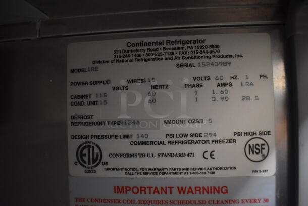 Continental 1RE Stainless Steel Commercial Single Door Reach In Cooler on Commercial Casters. 115 Volts, 1 Phase. 28.5x36x77.5. Tested and Working! - Image 5 of 6
