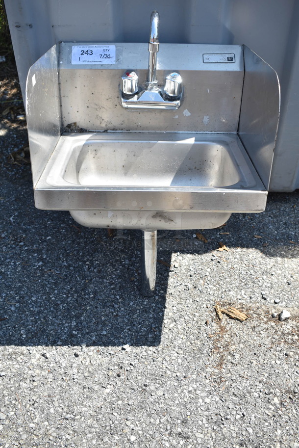 Stainless Steel Commercial Single Bay Wall Mount Sink w/ Faucet and Handles.  - Image 1 of 4