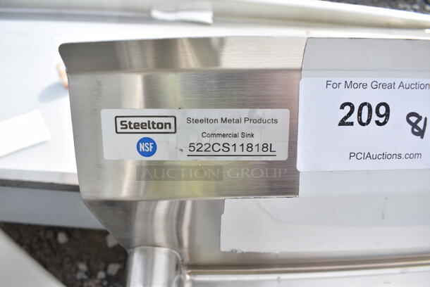 BRAND NEW SCRATCH AND DENT! Steelton 522CS11818L 38 3/4" 18-Gauge Stainless Steel One Compartment Commercial Sink with Left Drainboard - 18" x 18" x 12" Bowl. No Legs. - Image 6 of 6