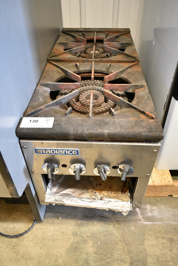 Radiance Stainless Steel Commercial Countertop Natural Gas Powered 2 Burner Range.  - Image 1 of 5