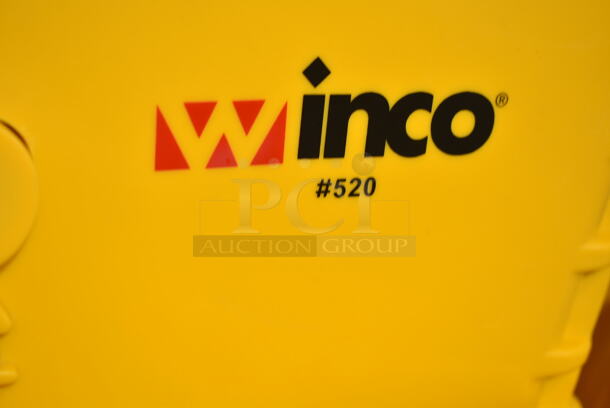 Winco 520 Yellow Poly Mop Bucket w/ Wringing Attachment and Commercial Casters.  - Image 4 of 4