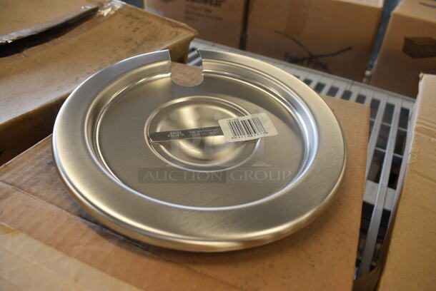 6 BRAND NEW IN BOX! Vollrath Stainless Steel Round Slotted Inset Cover Lids. 7.5x7.5x1. 6 Times Your Bid!